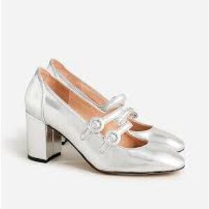 J crew silver mirror Maisie double-strap heels in metallic leather sz 7.5
